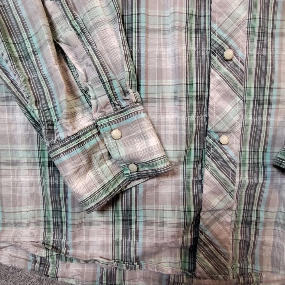 Resistol University RU Plaid Button Up Shirt Long Sleeve Cotton Green Mens XXL
